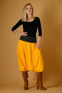 Haremki boho damskie w odcieniu mandarynki – ręcznie szyte w Polsce