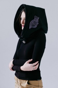 Unisex Kaptur Lorien Czarny, dzianinowy szal z kapturem Hultaj Polski