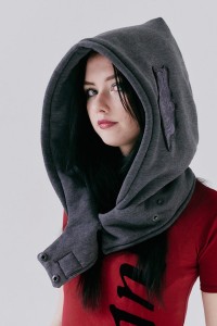 Unisex Kaptur Lorien Grafit, dzianinowy szal z kapturem Hultaj Polski
