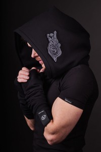 Czarny Kaptur Lorien dla mężczyzn z elfickim haftem, unisex kapturoszalik Hultaj Polski