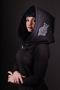 Czarny Kaptur Lorien dla kobiet, dwuwarstwowy otulacz bawełniany