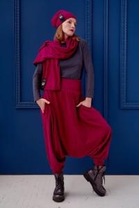 Haremki warkocz bordowe unisex od Hultaj Polski w stylizacji na modelce