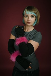 Rękawiczki Łotrzyce Czarne z różowym futrem