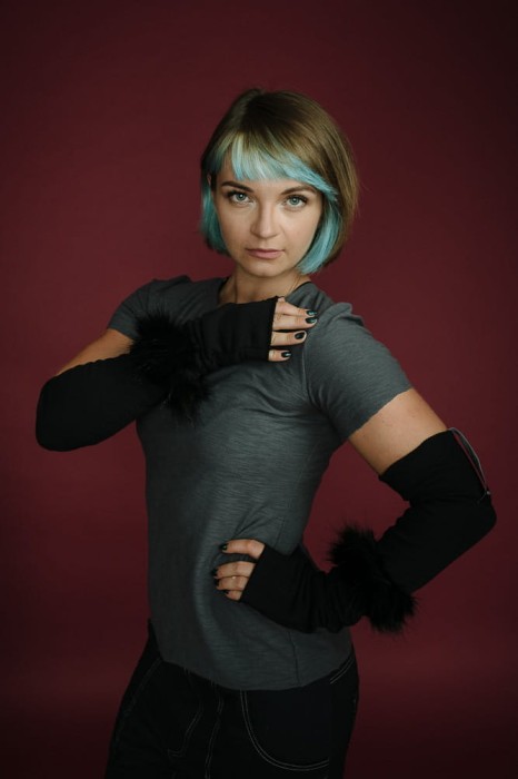 Rękawiczki Łotrzyce Czarne z czarnym futrem