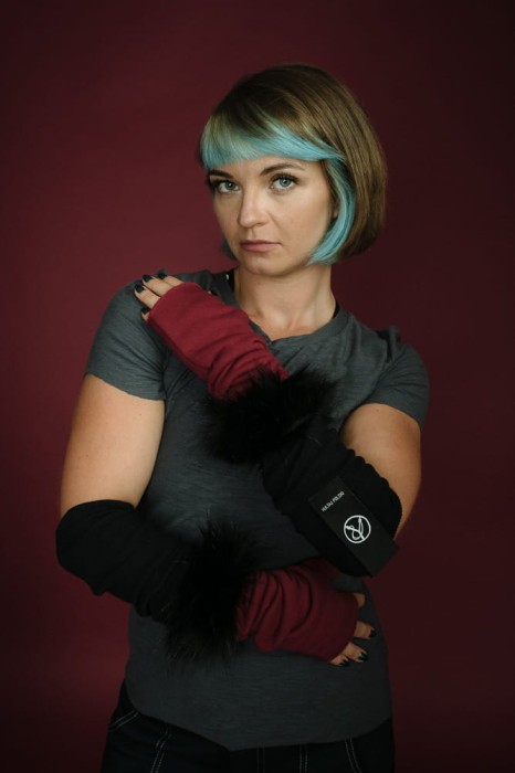 Rękawiczki Łotrzyce Bordo z czarnym futrem