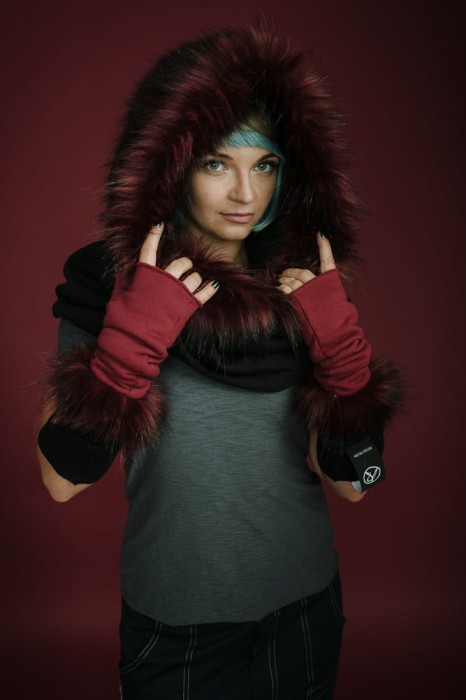 Rękawiczki Łotrzyce Bordo z bordowym futrem