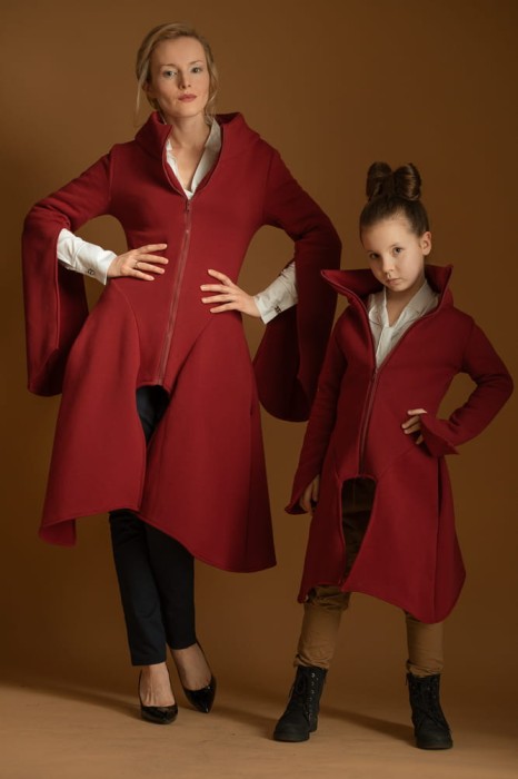 Płaszcz Wichrun bordo Komplet Mama/Córka