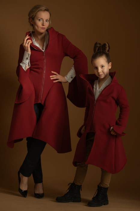 Płaszcz Wichrun bordo Komplet Mama/Córka