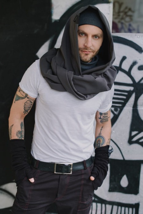 Szalokaptur Przeciwdeszczowy Męski Grafit z długim golfem w stylizacji miejskiej grafit