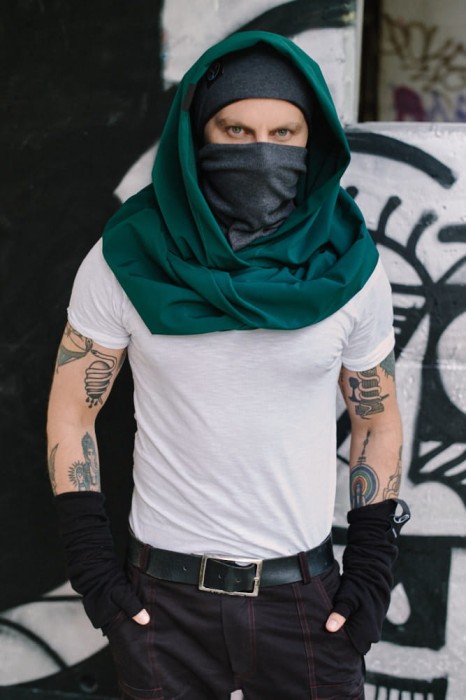 zielony kaptur męski - wodooporny, z wszytym golfem