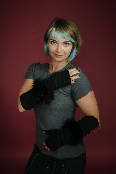 Rękawiczki Łotrzyce Czarne z czarnym futrem