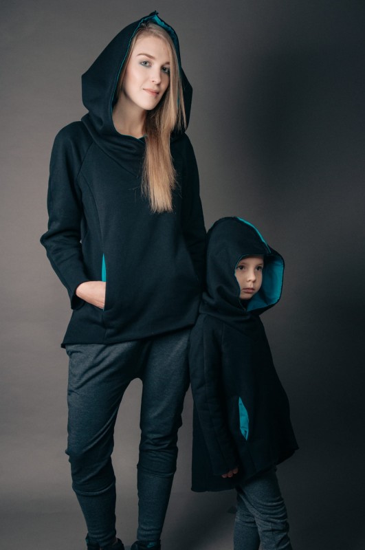 Bluza bokserska damska czarna z turkusem