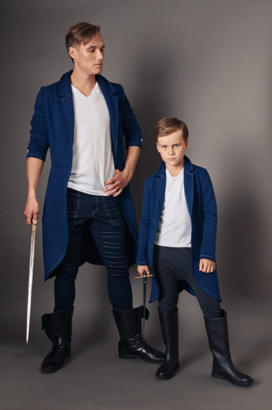 Płaszcz REVOLTER granat Komplet Tata/Dziecko