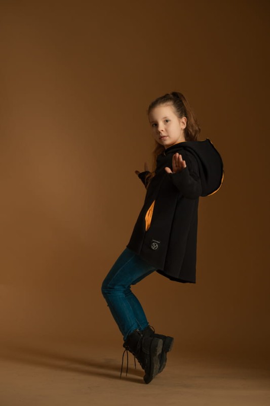 Bluza bokserska dziecięca czarna z mandarynką