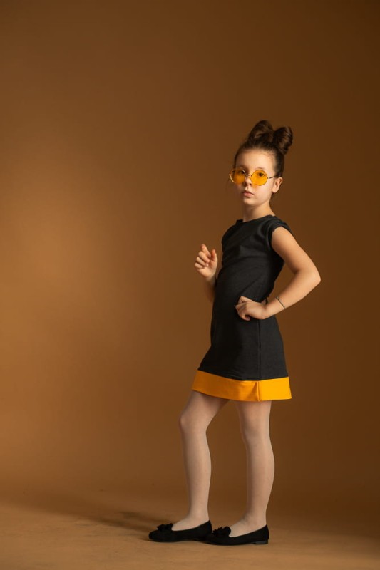 Sukienka grafit z mandarynką komplet