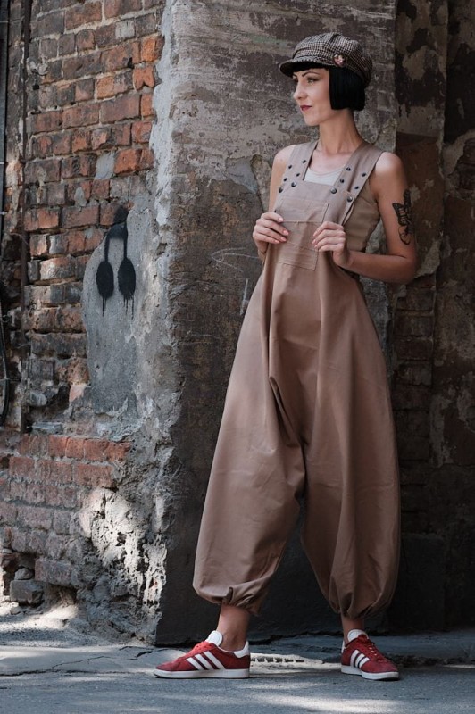 Brązowe Spodnie Damskie baggy Szyte w Polsce