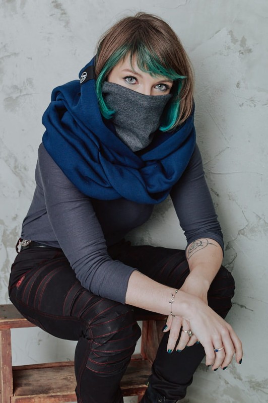 Komin Z Kapturem Granatowy Damski