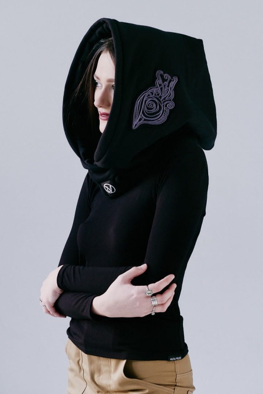 Unisex Kaptur Lorien Czarny, dzianinowy szal z kapturem Hultaj Polski