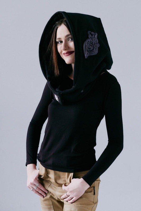 Unisex Kaptur Lorien Czarny, dzianinowy szal z kapturem Hultaj Polski