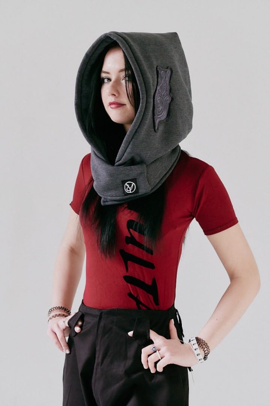 Unisex Kaptur Lorien Grafit, dzianinowy szal z kapturem Hultaj Polski