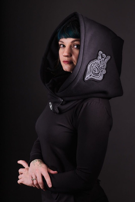 Czarny Kaptur Lorien dla kobiet, dwuwarstwowy otulacz bawełniany