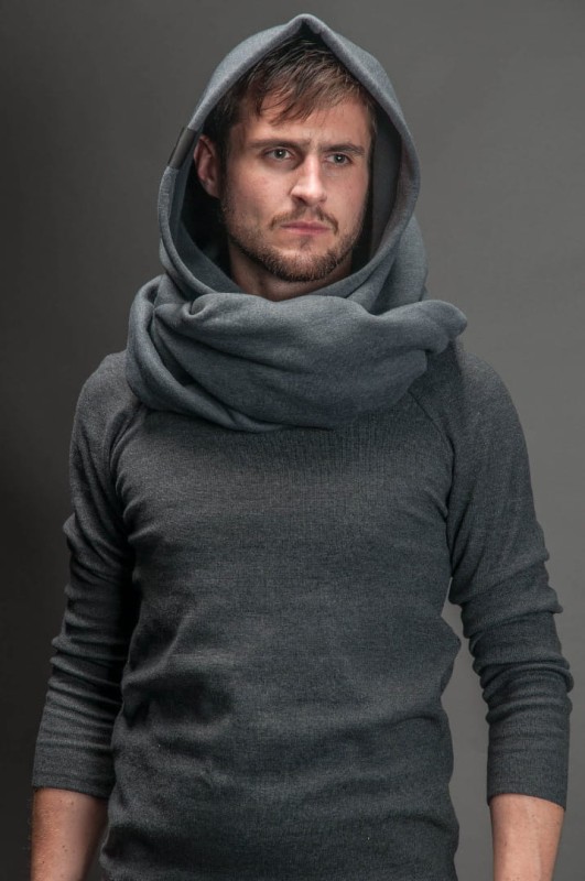 Męski Komin z Kapturem w antracytowym kolorze z dzianiny bawełnianej