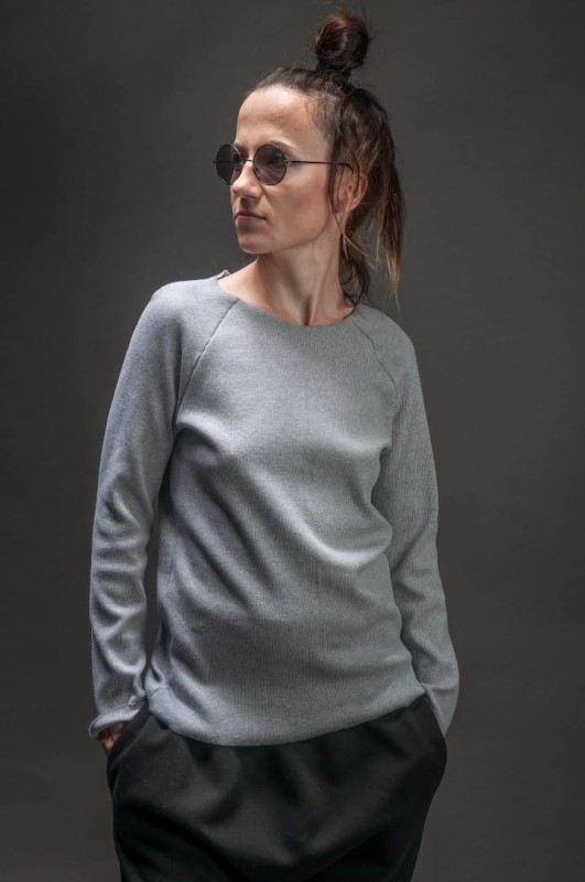 Bluzka Ściągaczowa Jasnoszara Damska z długim rękawem od Hultaj Polski