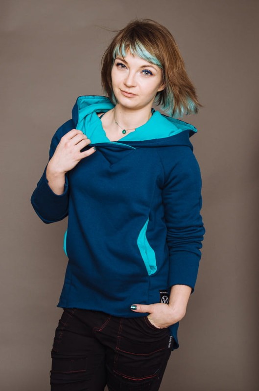 Modna bluza streetwear damska granatowa z wielkim kapturem