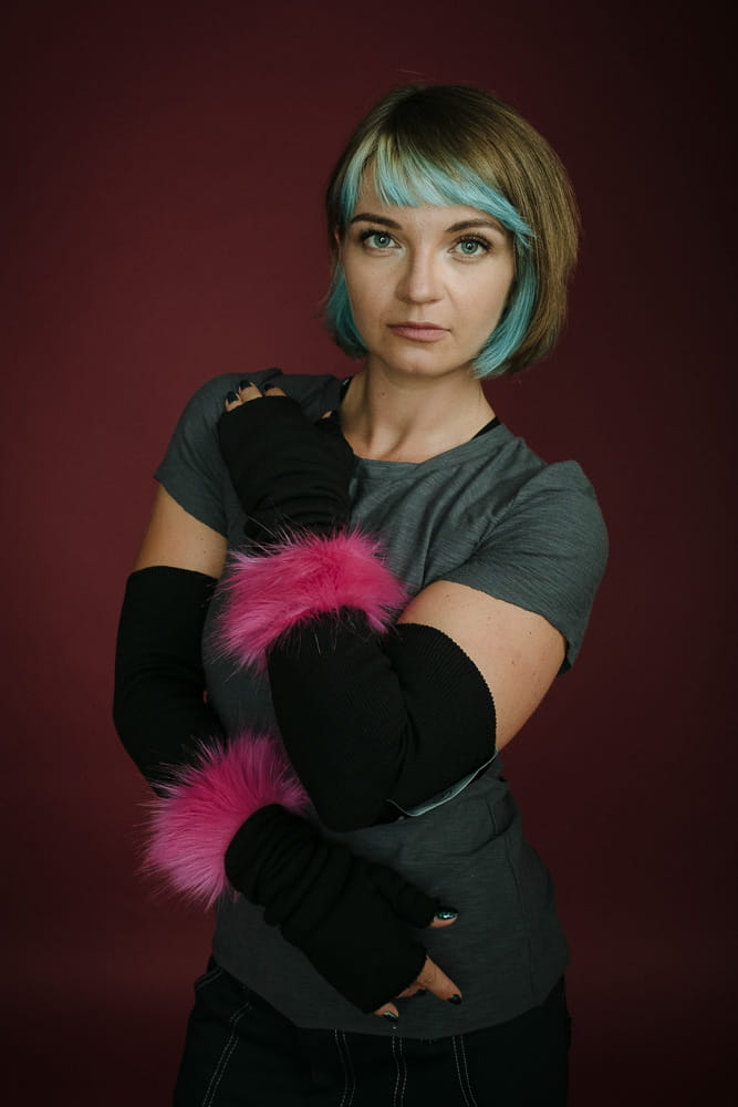 Rękawiczki Łotrzyce Czarne z różowym futrem