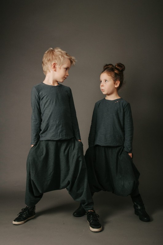 Spodnie Haremki z kieszeniami dziecięce ciemnoszare 