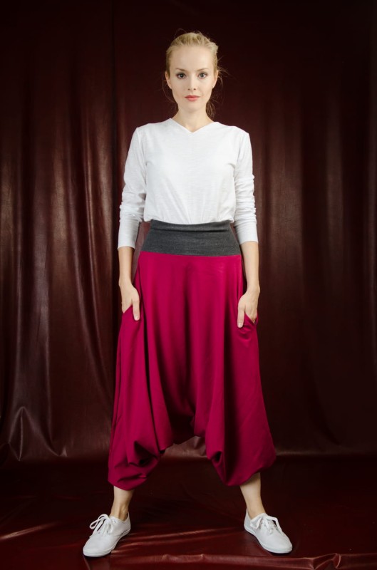 Spodnie Haremki damskie bordo 