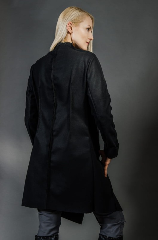  Czarny płaszcz sukienny damski 