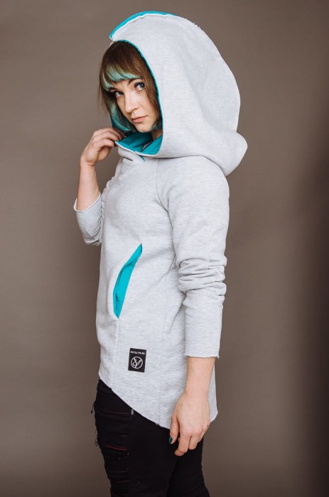 Damskie hoodie szary z turkusowymi akcentami – Hultaj Polski