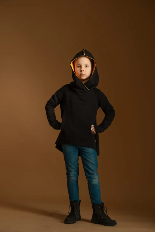 Bluza bokserska dziecięca czarna z mandarynką