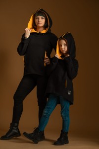 Bluza Bokserska Czarna z mandarynką Komplet Mama/Dziecko