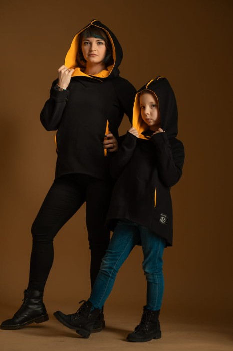 Bluza Bokserska Czarna z mandarynką Komplet Mama/Dziecko