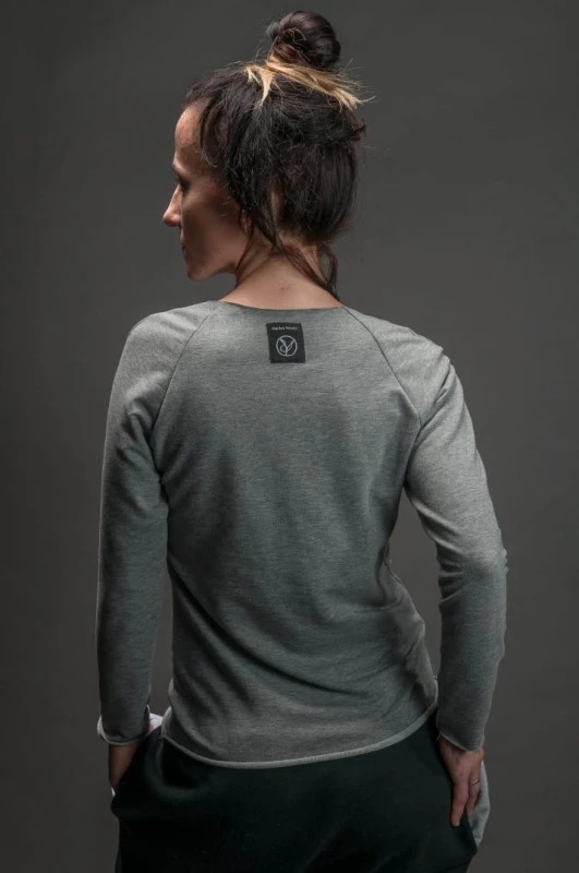 Bluzka streetwear jasnoszara damska z dekoltem V