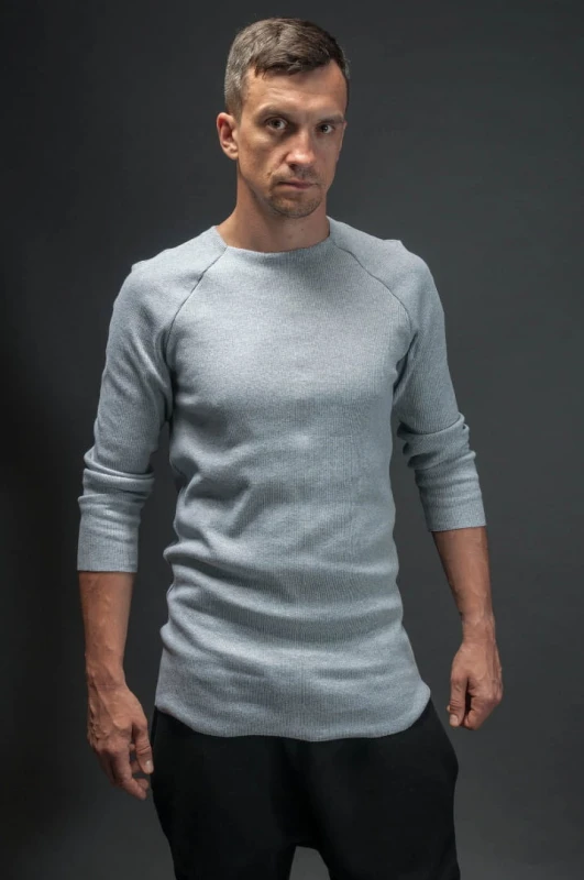 Longsleeve streetwear jasnoszary męski z długim rękawem